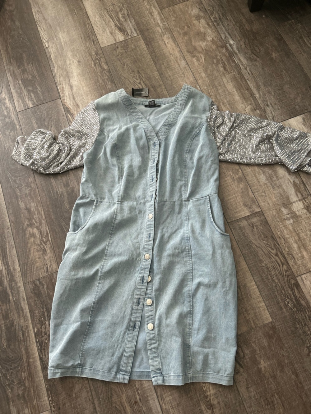 NEW Ashley Stewart Dress - Faded Denim & Silver - Size 14 or Large  Top1
